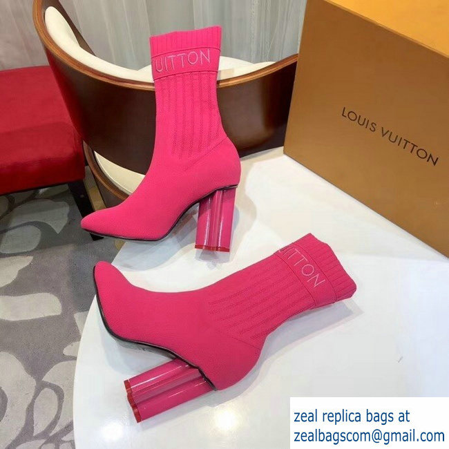 Louis Vuitton Heel 10cm Embroidered Logo Stretch Textile Silhouette Ankle Boots Fuchsia 2018