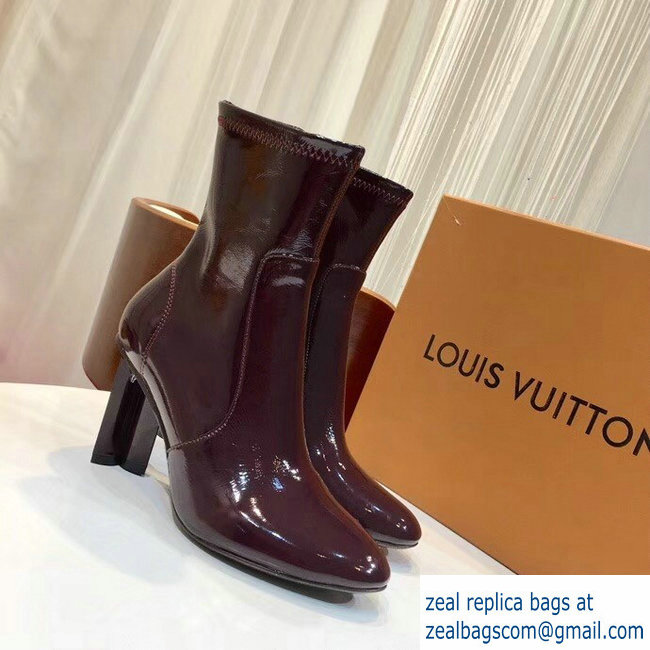 Louis Vuitton Heel 8cm Patent Leather Silhouette Ankle Boots 1A4E11 Bordeaux 2018