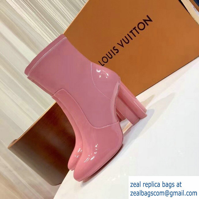 Louis Vuitton Heel 8cm Patent Leather Silhouette Ankle Boots 1A4E1G Rose Clair 2018