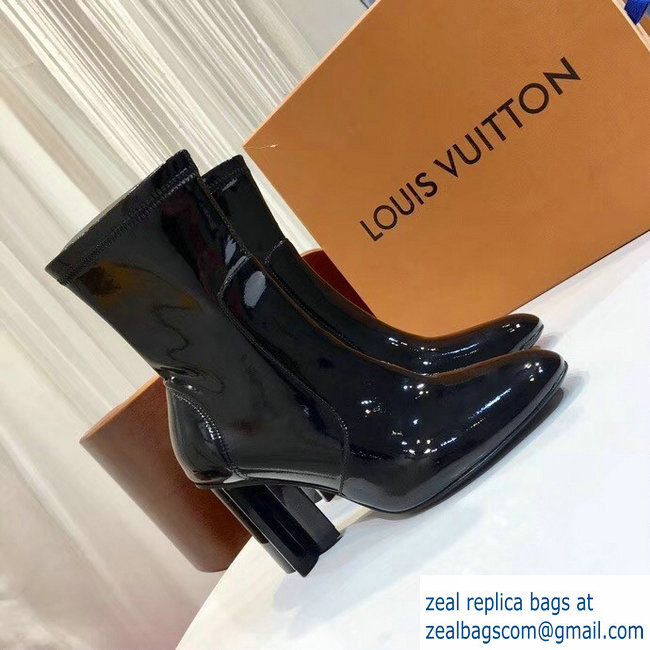 Louis Vuitton Heel 8cm Patent Leather Silhouette Ankle Boots Black 2018