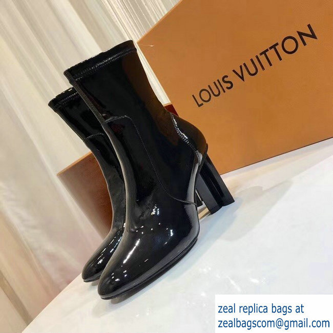 Louis Vuitton Heel 8cm Patent Leather Silhouette Ankle Boots Black 2018