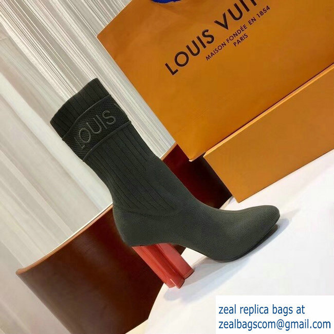 Louis Vuitton Heel 9.5cm Embroidered Logo Stretch Textile Silhouette Ankle Boots Army Green 2018 - Click Image to Close