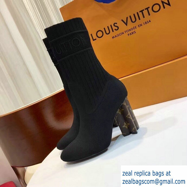 Louis Vuitton Heel 9.5cm Embroidered Logo Stretch Textile Silhouette Ankle Boots Black 2018