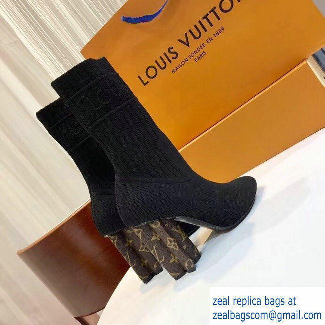 Louis Vuitton Heel 9.5cm Embroidered Logo Stretch Textile Silhouette Ankle Boots Black 2018 - Click Image to Close