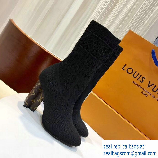 Louis Vuitton Heel 9.5cm Embroidered Logo Stretch Textile Silhouette Ankle Boots Black 2018