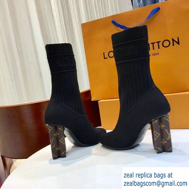 Louis Vuitton Heel 9.5cm Embroidered Logo Stretch Textile Silhouette Ankle Boots Black 2018