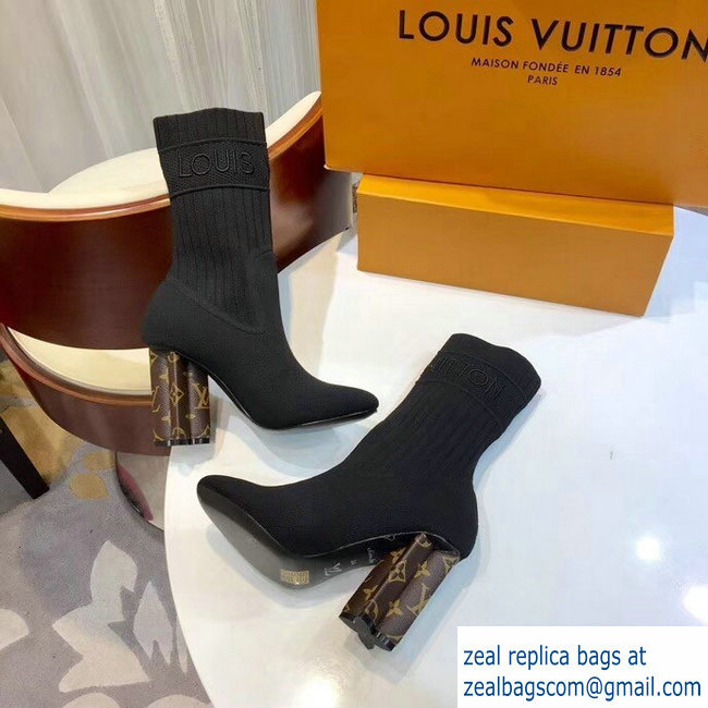 Louis Vuitton Heel 9.5cm Embroidered Logo Stretch Textile Silhouette Ankle Boots Black 2018