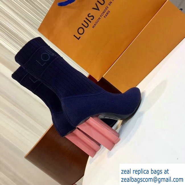 Louis Vuitton Heel 9.5cm Embroidered Logo Stretch Textile Silhouette Ankle Boots Blue 2018 - Click Image to Close