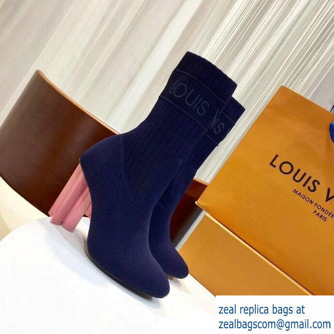 Louis Vuitton Heel 9.5cm Embroidered Logo Stretch Textile Silhouette Ankle Boots Blue 2018