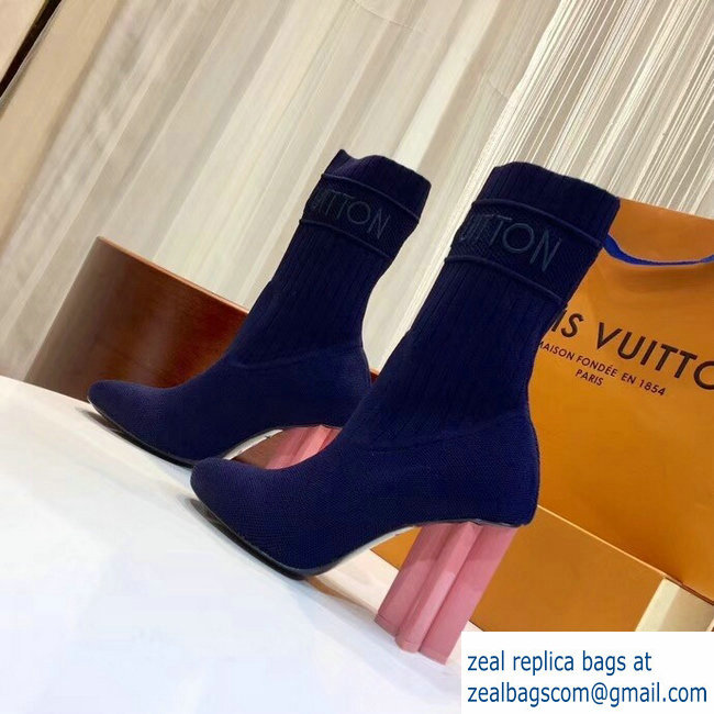 Louis Vuitton Heel 9.5cm Embroidered Logo Stretch Textile Silhouette Ankle Boots Blue 2018