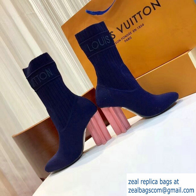 Louis Vuitton Heel 9.5cm Embroidered Logo Stretch Textile Silhouette Ankle Boots Blue 2018 - Click Image to Close