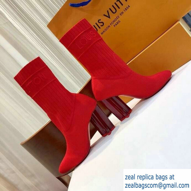 Louis Vuitton Heel 9.5cm Embroidered Logo Stretch Textile Silhouette Ankle Boots Red 2018 - Click Image to Close