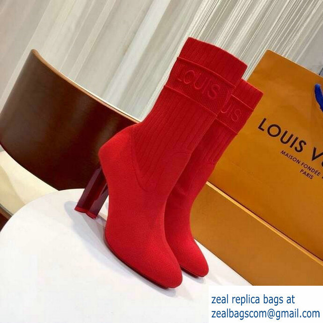 Louis Vuitton Heel 9.5cm Embroidered Logo Stretch Textile Silhouette Ankle Boots Red 2018