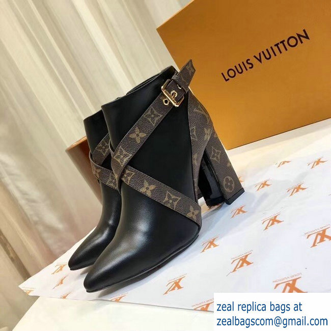 Louis Vuitton Heel 9.5cm Matchmake Ankle Boots Leather/Monogram Canvas Black 2019 - Click Image to Close