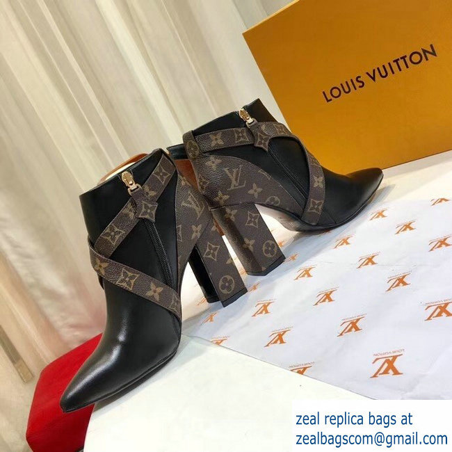 Louis Vuitton Heel 9.5cm Matchmake Ankle Boots Leather/Monogram Canvas Black 2019