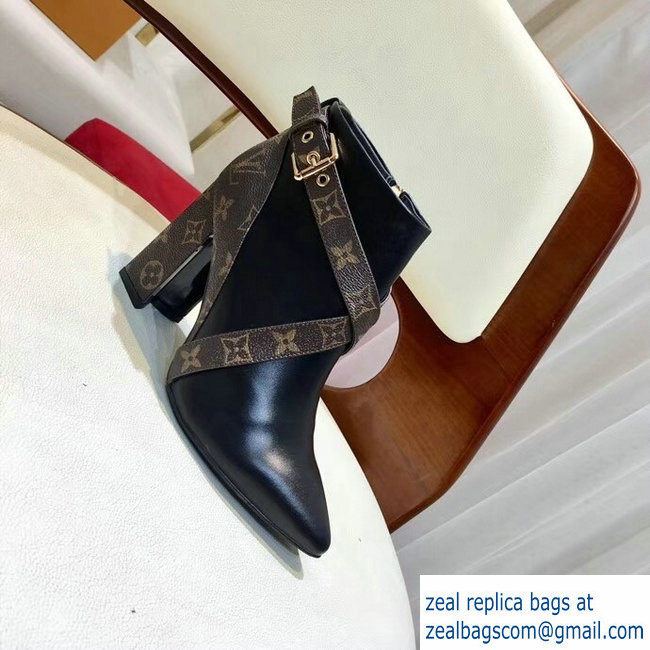 Louis Vuitton Heel 9.5cm Matchmake Ankle Boots Leather/Monogram Canvas Black 2019