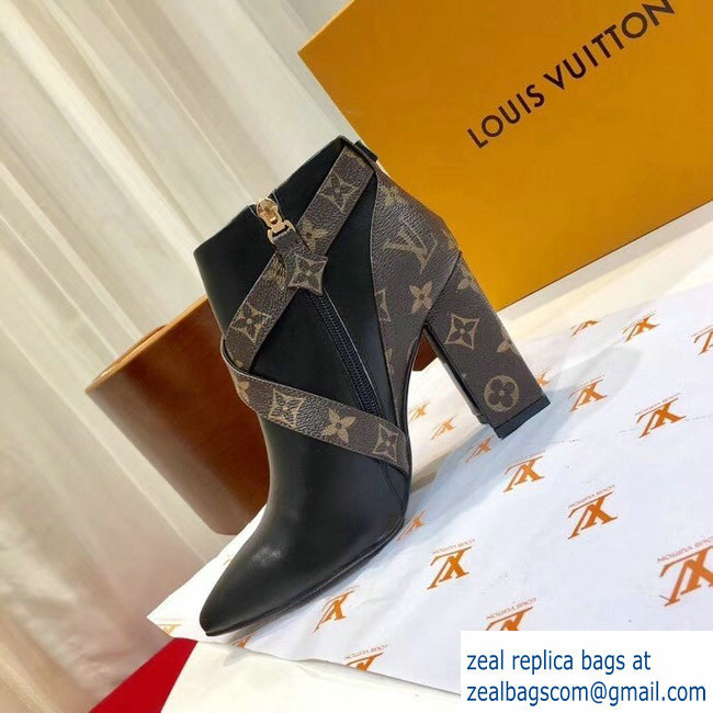 Louis Vuitton Heel 9.5cm Matchmake Ankle Boots Leather/Monogram Canvas Black 2019 - Click Image to Close