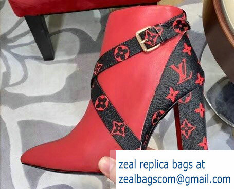 Louis Vuitton Heel 9.5cm Matchmake Ankle Boots Leather/Monogram Canvas Red 2019 - Click Image to Close
