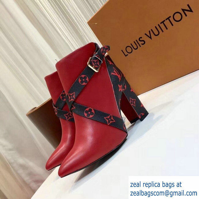 Louis Vuitton Heel 9.5cm Matchmake Ankle Boots Leather/Monogram Canvas Red 2019