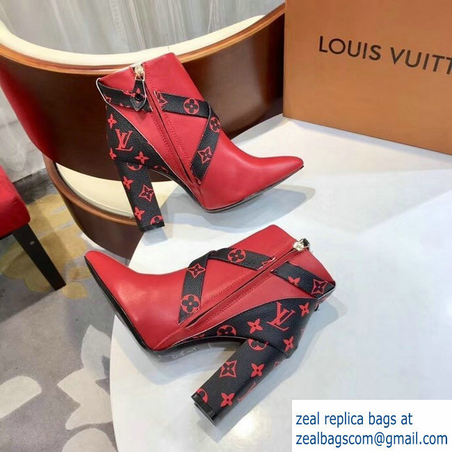 Louis Vuitton Heel 9.5cm Matchmake Ankle Boots Leather/Monogram Canvas Red 2019