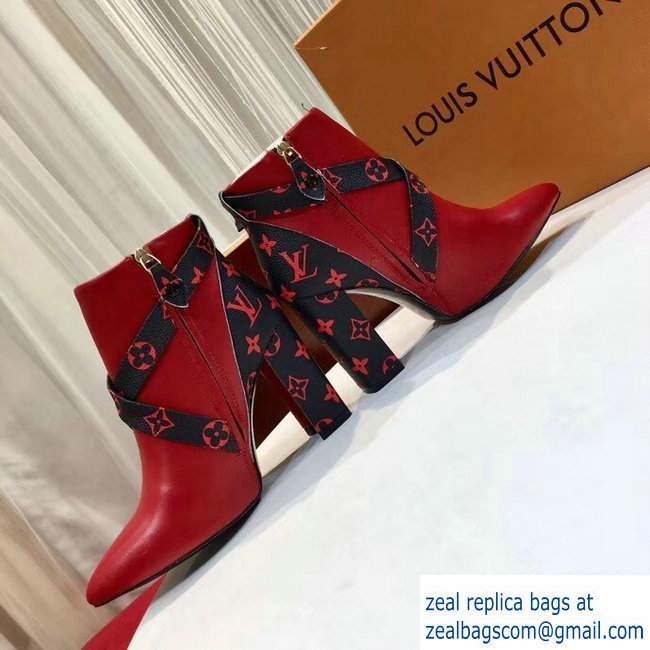 Louis Vuitton Heel 9.5cm Matchmake Ankle Boots Leather/Monogram Canvas Red 2019