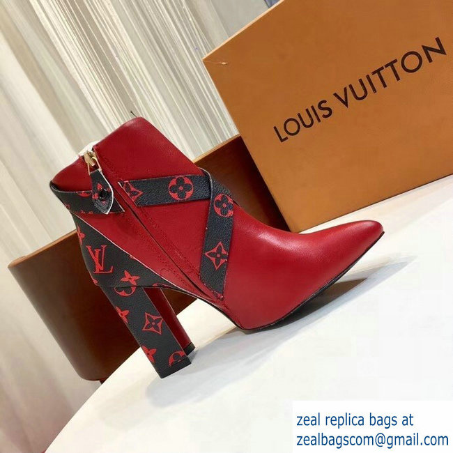 Louis Vuitton Heel 9.5cm Matchmake Ankle Boots Leather/Monogram Canvas Red 2019