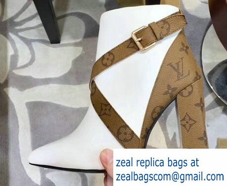 Louis Vuitton Heel 9.5cm Matchmake Ankle Boots Leather/Monogram Canvas White 2019 - Click Image to Close