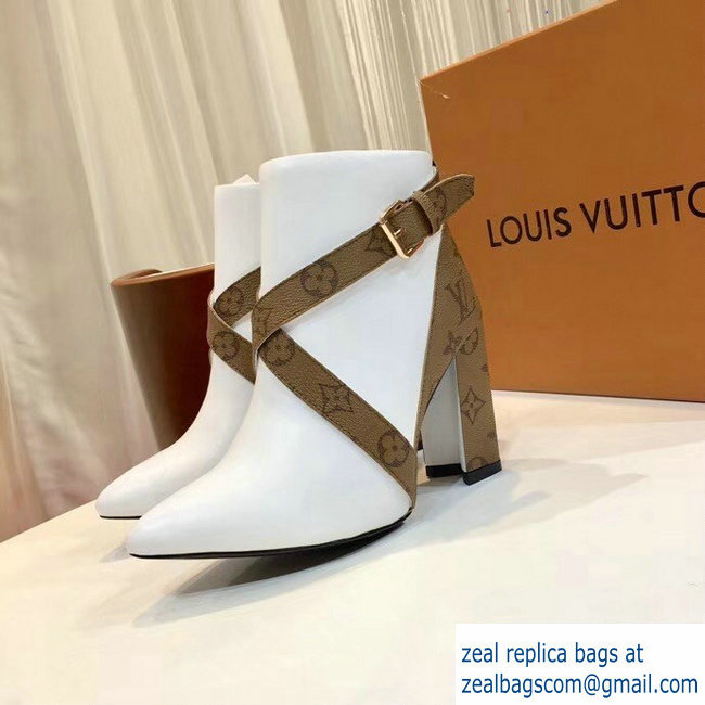 Louis Vuitton Heel 9.5cm Matchmake Ankle Boots Leather/Monogram Canvas White 2019
