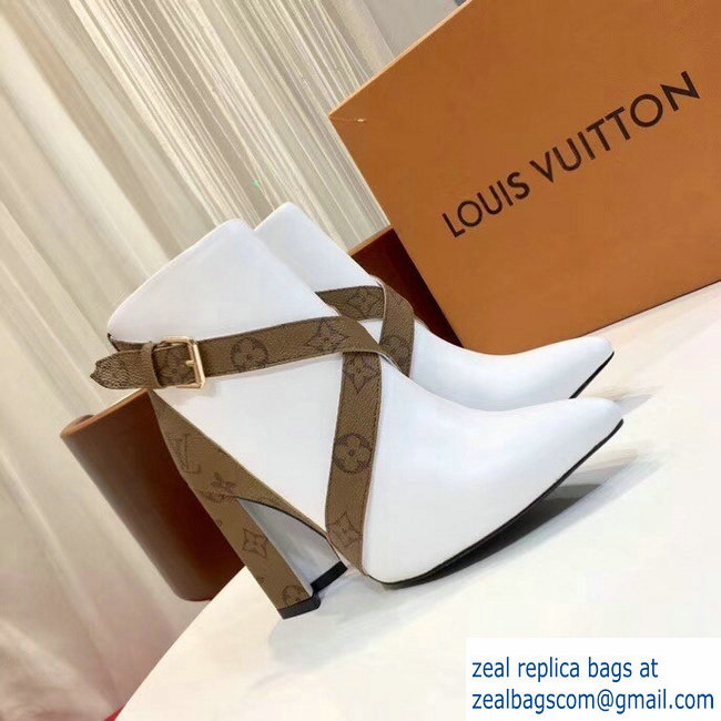 Louis Vuitton Heel 9.5cm Matchmake Ankle Boots Leather/Monogram Canvas White 2019