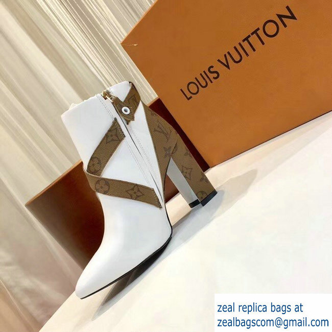 Louis Vuitton Heel 9.5cm Matchmake Ankle Boots Leather/Monogram Canvas White 2019