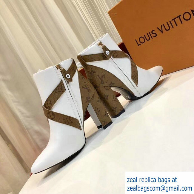 Louis Vuitton Heel 9.5cm Matchmake Ankle Boots Leather/Monogram Canvas White 2019