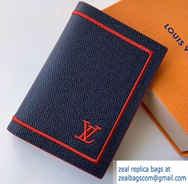 Louis Vuitton Leather Passport Cover Dark Blue/Red 2019 - Click Image to Close