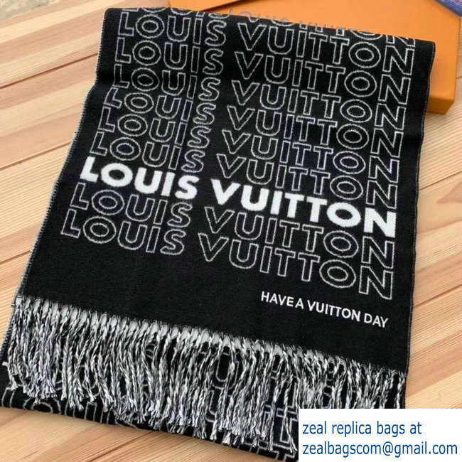 Louis Vuitton Logo Print Scarf Black/White 2018 - Click Image to Close