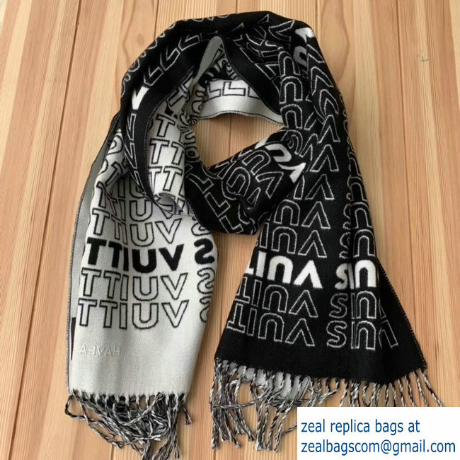 Louis Vuitton Logo Print Scarf Black/White 2018 - Click Image to Close