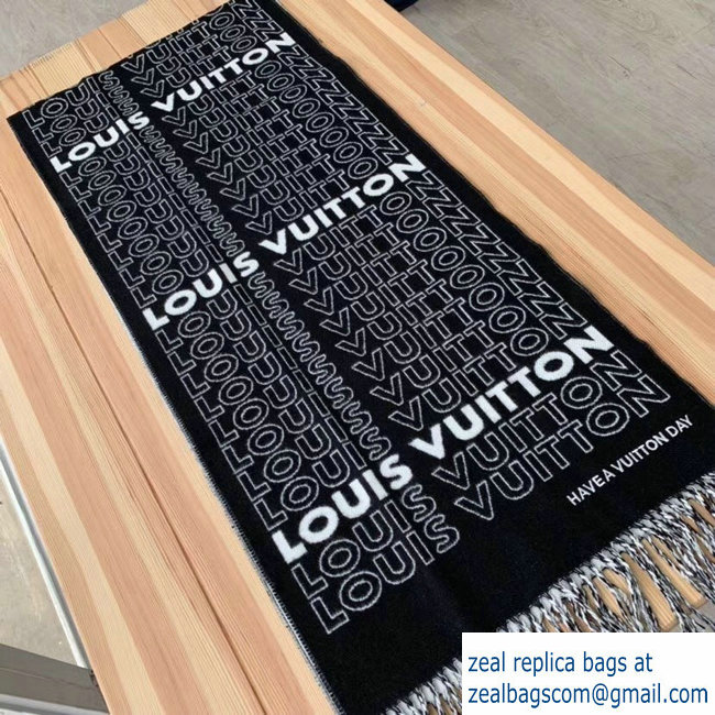 Louis Vuitton Logo Print Scarf Black/White 2018 - Click Image to Close