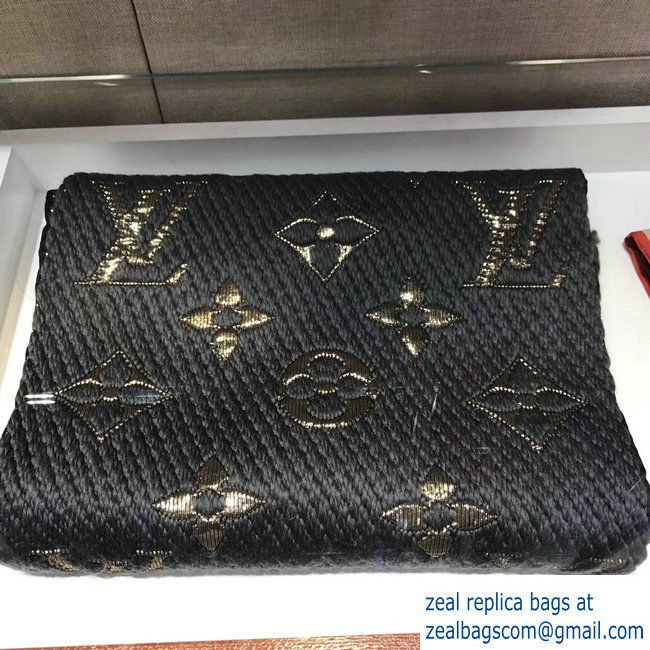 Louis Vuitton Logomania Shine Scarf Dark Gray/Gold 2018 - Click Image to Close