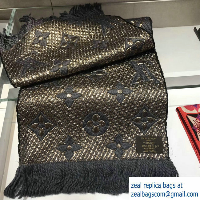 Louis Vuitton Logomania Shine Scarf Dark Gray/Gold 2018 - Click Image to Close