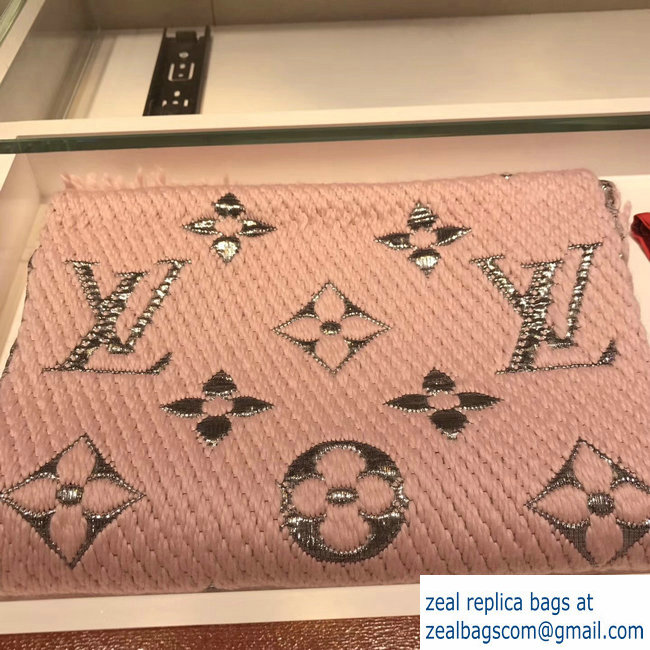 Louis Vuitton Logomania Shine Scarf M70466 Pink/Silver 2018 - Click Image to Close