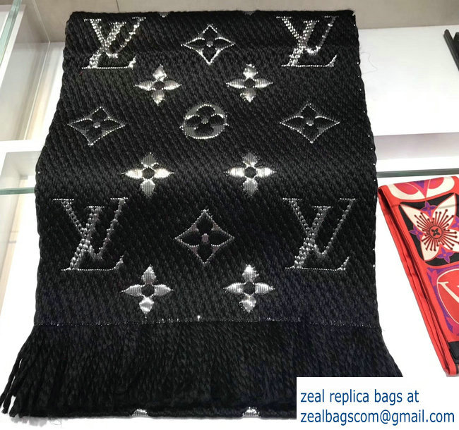 Louis Vuitton Logomania Shine Scarf M75833 Black 2018 - Click Image to Close