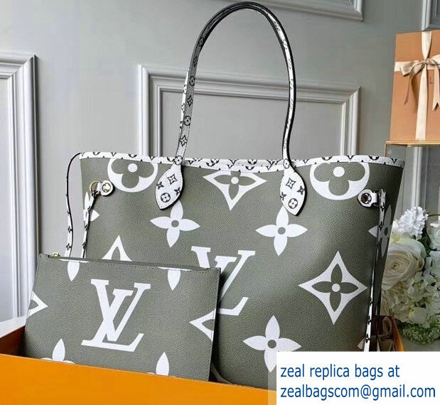 Louis Vuitton Monogram Canvas Neverfull MM Tote Bag M41177 Kaki/White/Apricot 2019 - Click Image to Close