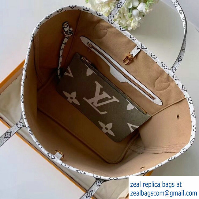 Louis Vuitton Monogram Canvas Neverfull MM Tote Bag M41177 Kaki/White/Apricot 2019 - Click Image to Close