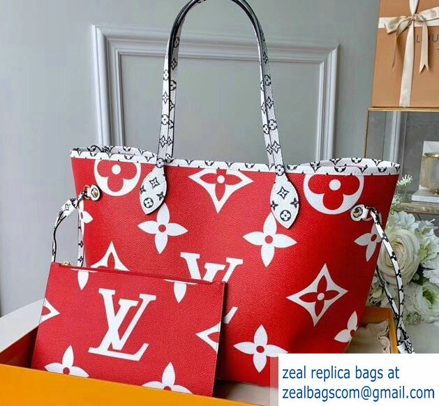 Louis Vuitton Monogram Canvas Neverfull MM Tote Bag M41177 Red/White/Pink 2019 - Click Image to Close