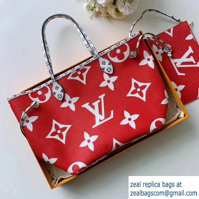 Louis Vuitton Monogram Canvas Neverfull MM Tote Bag M41177 Red/White/Pink 2019 - Click Image to Close