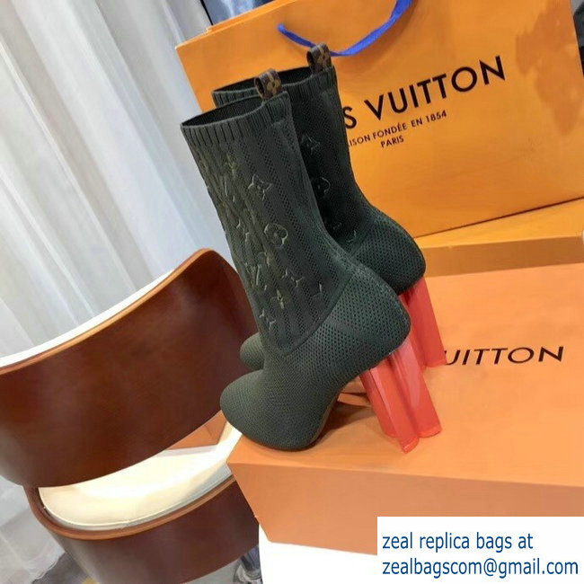 Louis Vuitton Monogram-embroidered Fabric Silhouette Ankle Boots Army Green 2018 - Click Image to Close