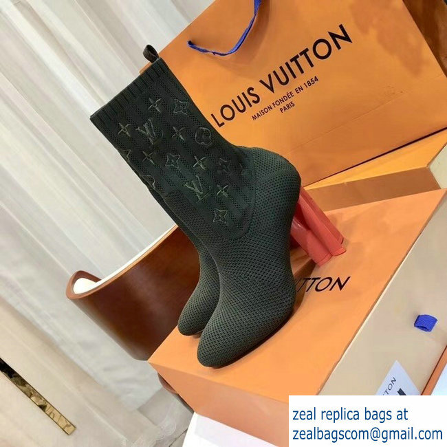 Louis Vuitton Monogram-embroidered Fabric Silhouette Ankle Boots Army Green 2018 - Click Image to Close