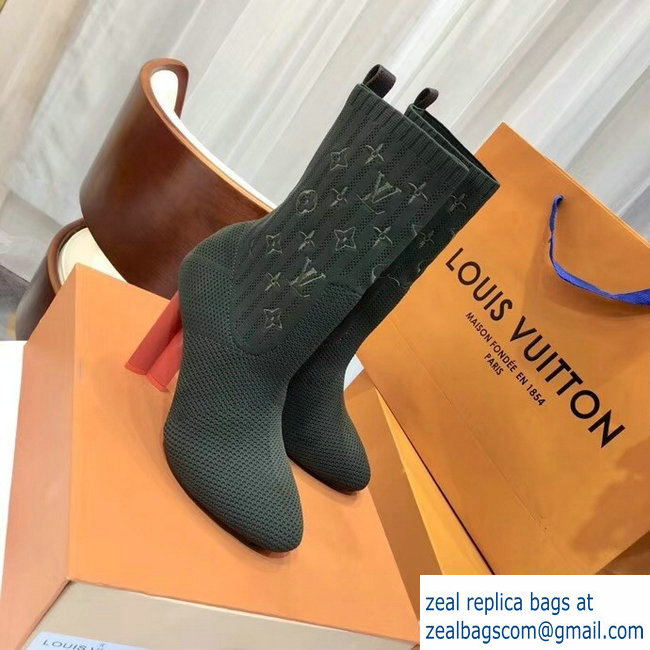 Louis Vuitton Monogram-embroidered Fabric Silhouette Ankle Boots Army Green 2018 - Click Image to Close