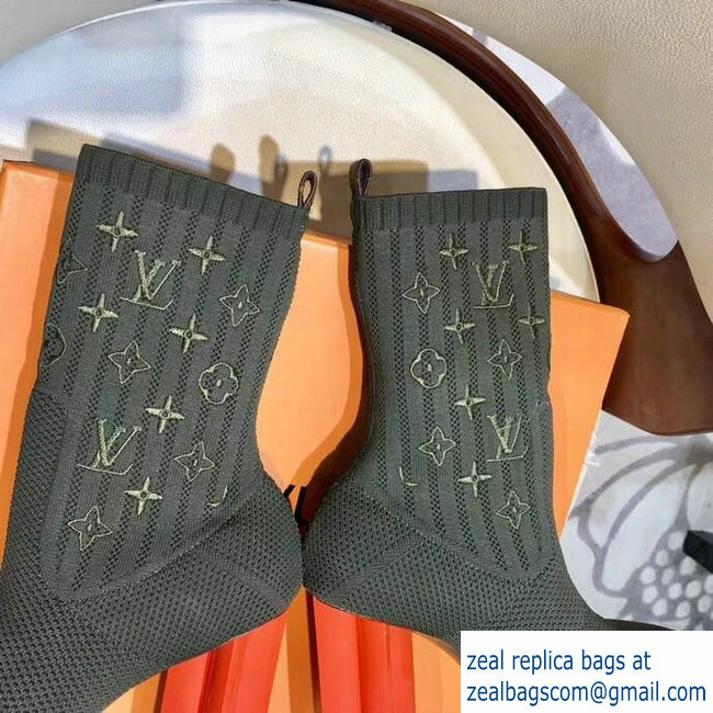 Louis Vuitton Monogram-embroidered Fabric Silhouette Ankle Boots Army Green 2018