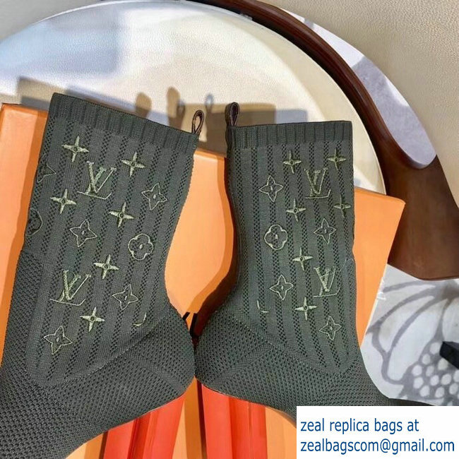 Louis Vuitton Monogram-embroidered Fabric Silhouette Ankle Boots Army Green 2018 - Click Image to Close