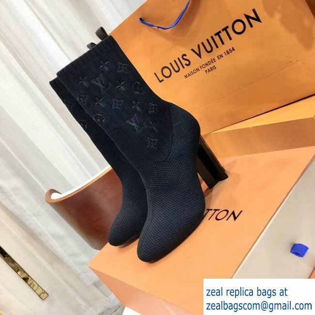 Louis Vuitton Monogram-embroidered Fabric Silhouette Ankle Boots Black 2018