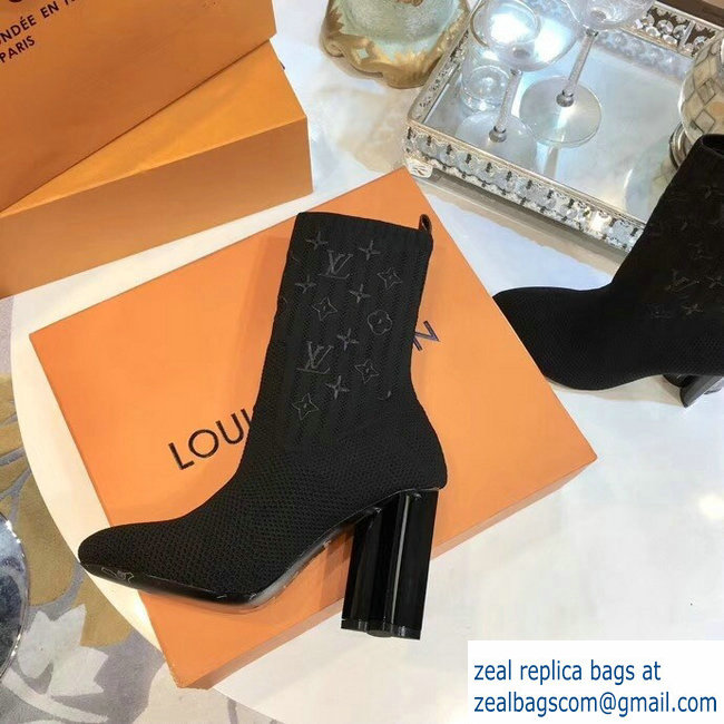Louis Vuitton Monogram-embroidered Fabric Silhouette Ankle Boots Black 2018